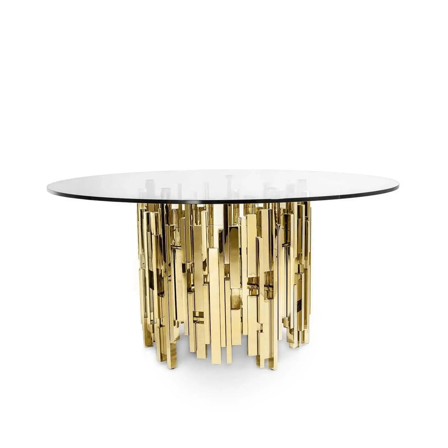Illusion Round All Titanium Gold Polished Stainless Steel Base Dining Table