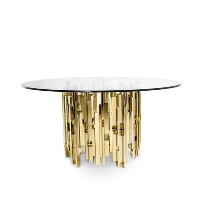 Illusion Round All Titanium Gold Polished Stainless Steel Base Dining Table