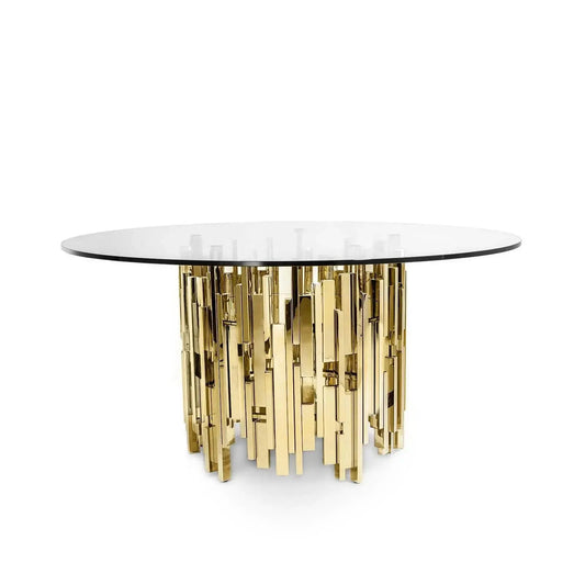 Illusion Round All Titanium Gold Polished Stainless Steel Base Dining Table