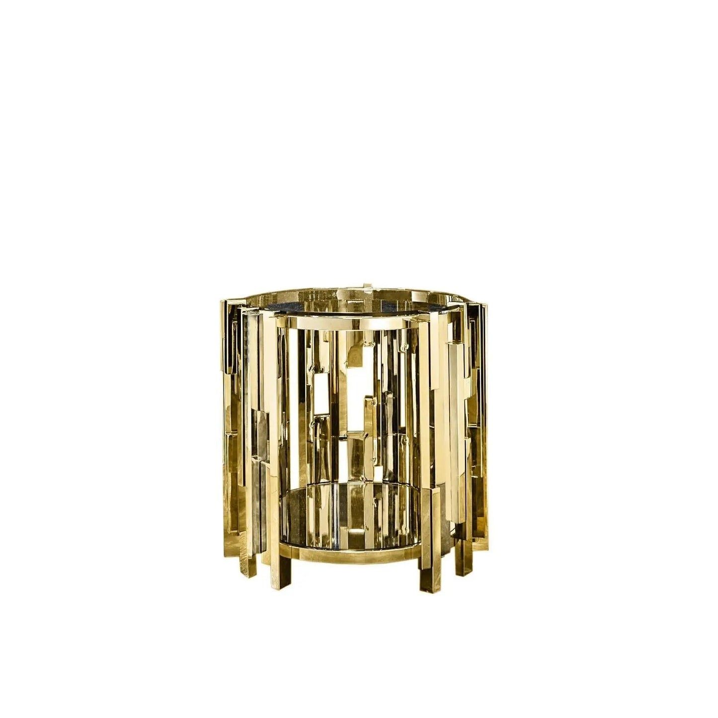 Illusion Round All Titanium Gold Polished Stainless Steel Base End Table