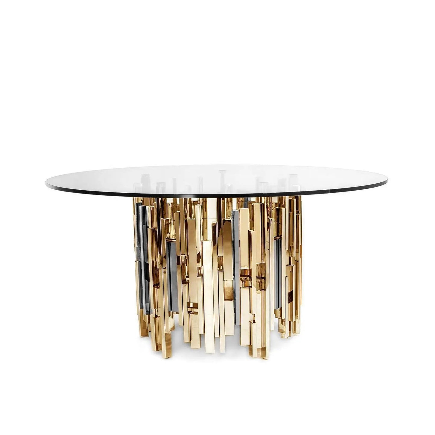 Illusion Round Titanium Gold Polished Stainless Steel Base Dining Table RG