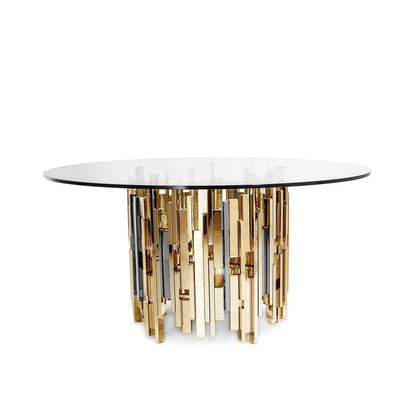 Illusion Round Titanium Gold Polished Stainless Steel Base Dining Table RG