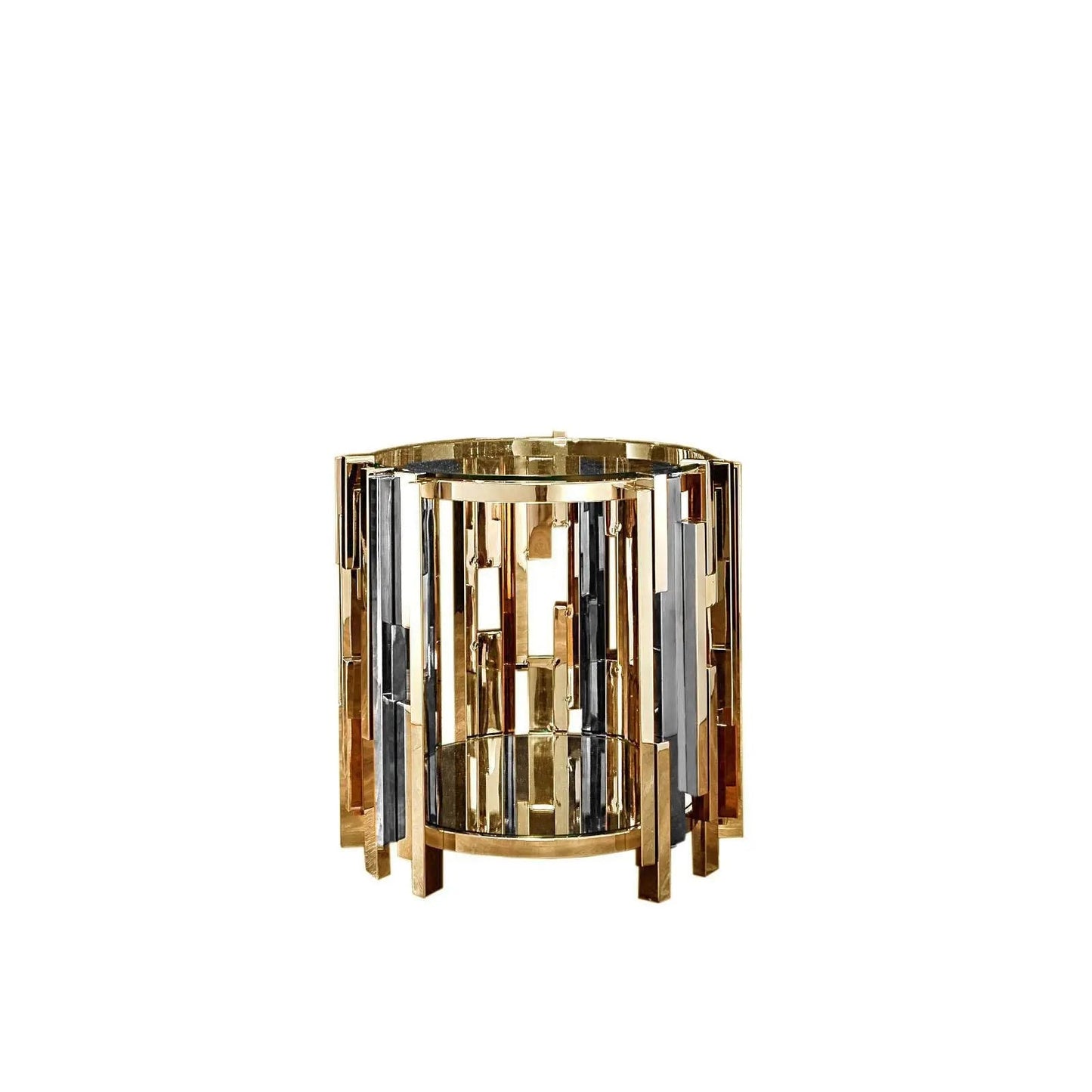 Illusion Round Titanium Gold Polished Stainless Steel Base End Table
