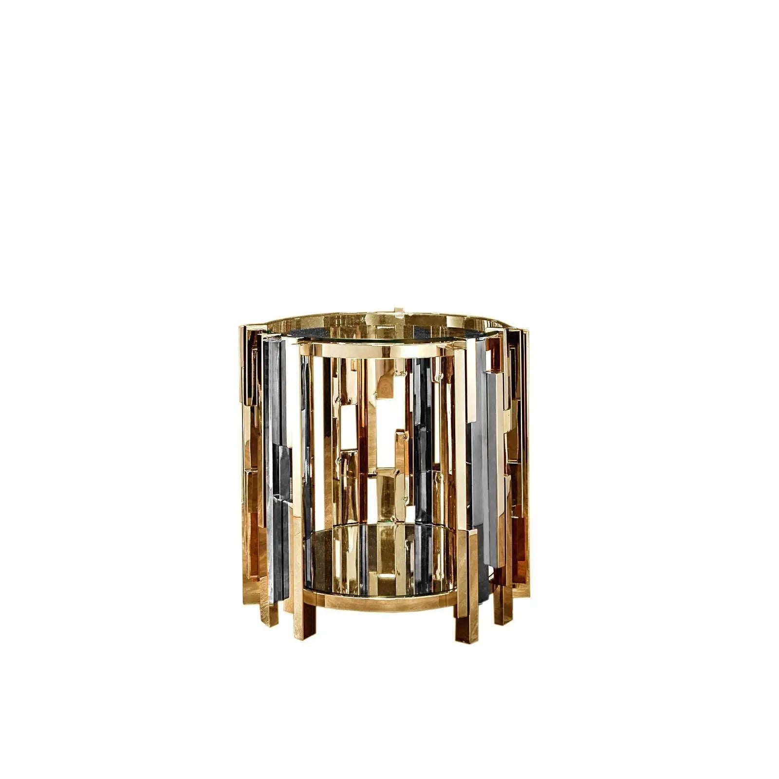 Illusion Round Titanium Gold Polished Stainless Steel Base End Table