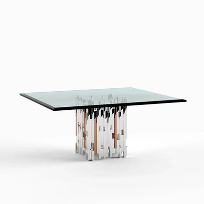 Illusion Square Polished Stainless Steel Base Rose Gold Polished Stainless Steel Base Dining Table