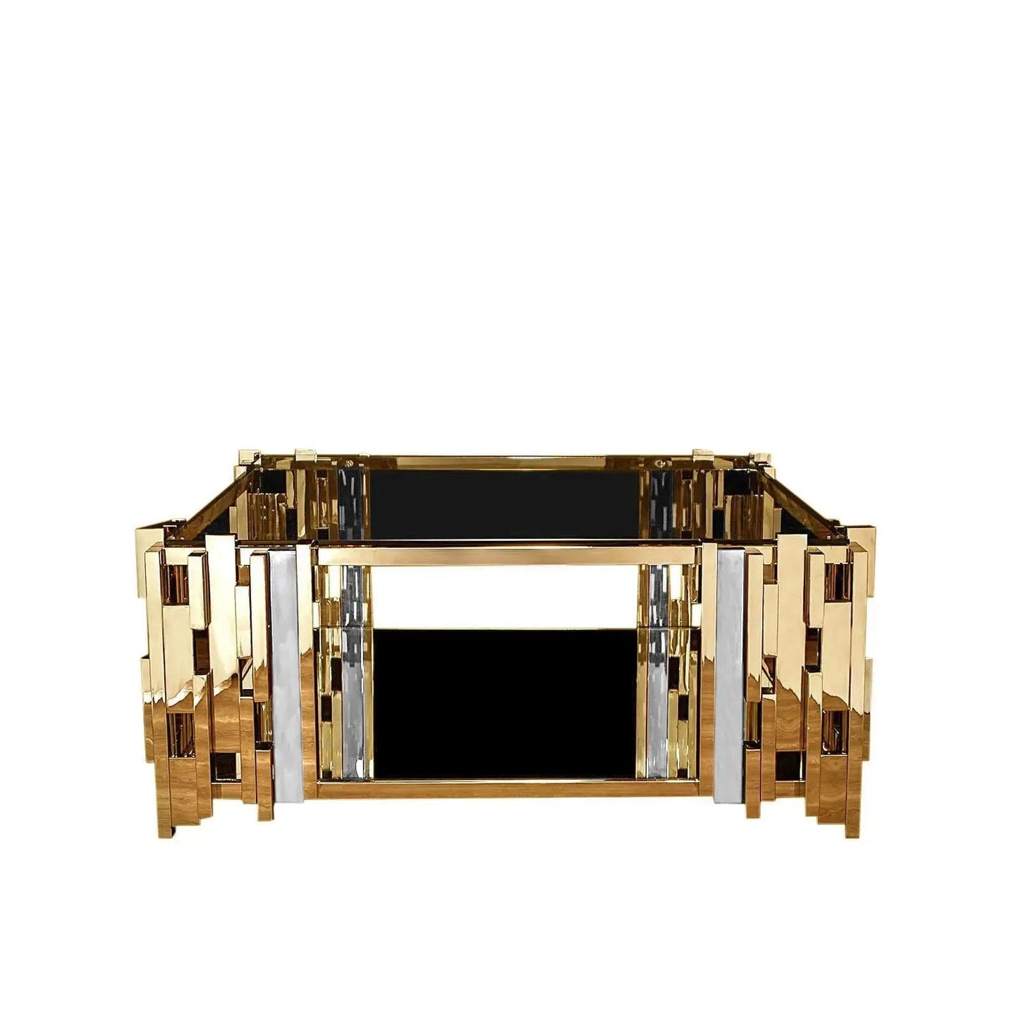 Illusion Square Titanium Gold Polished Stainless Steel Base Coffee Table
