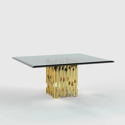 Illusion Square Titanium Gold Polished Stainless Steel Base Dining Table RG