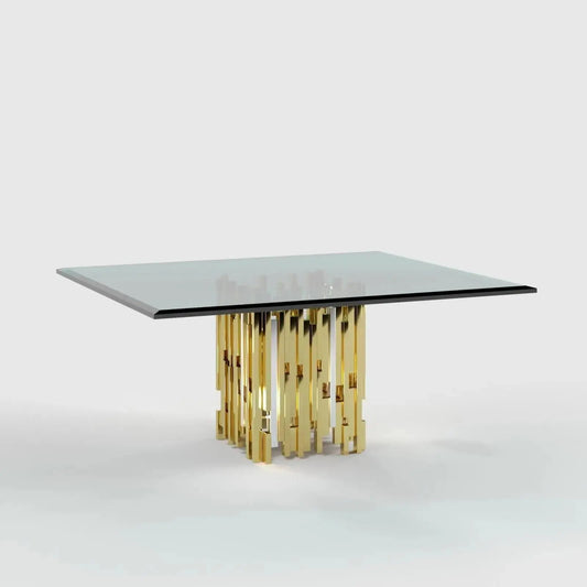 Illusion Square Titanium Gold Polished Stainless Steel Base Polished Stainless Steel Base Dining Table
