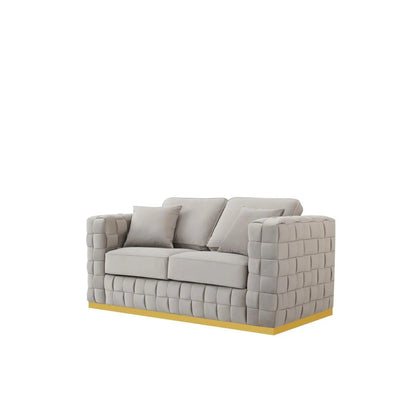 Liam Sofa Set with Brushed Gold Finish – Silver Grey