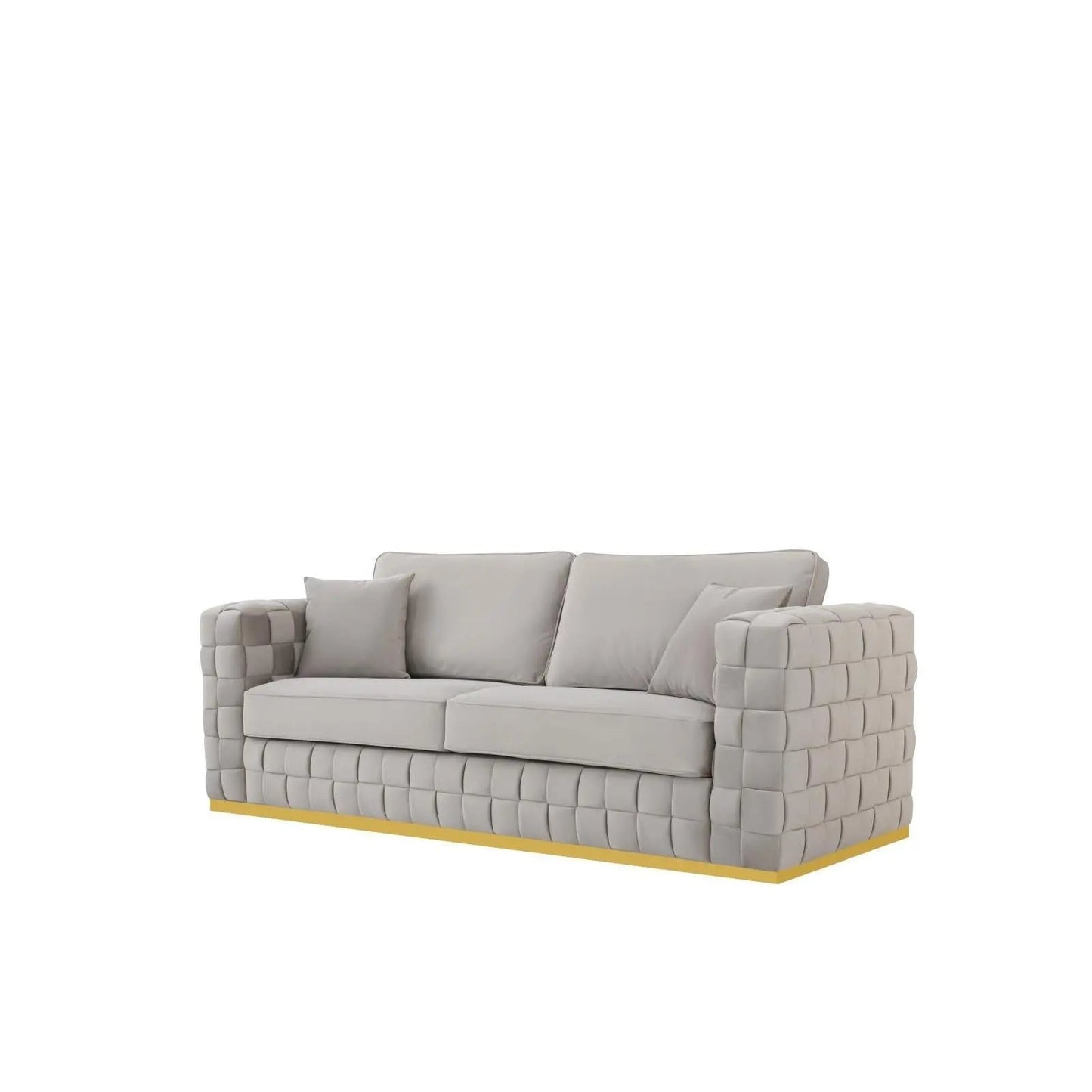 Liam Sofa Set with Brushed Gold Finish – Silver Grey