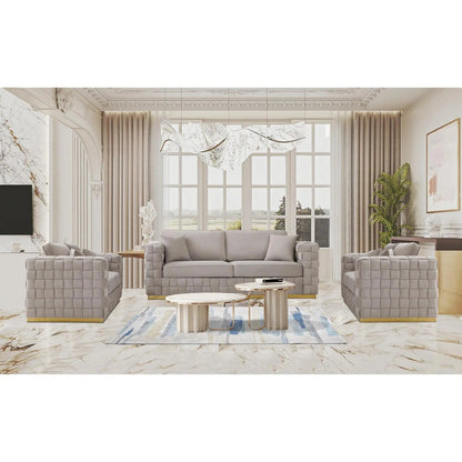 Liam Sofa Set with Brushed Gold Finish – Taupe