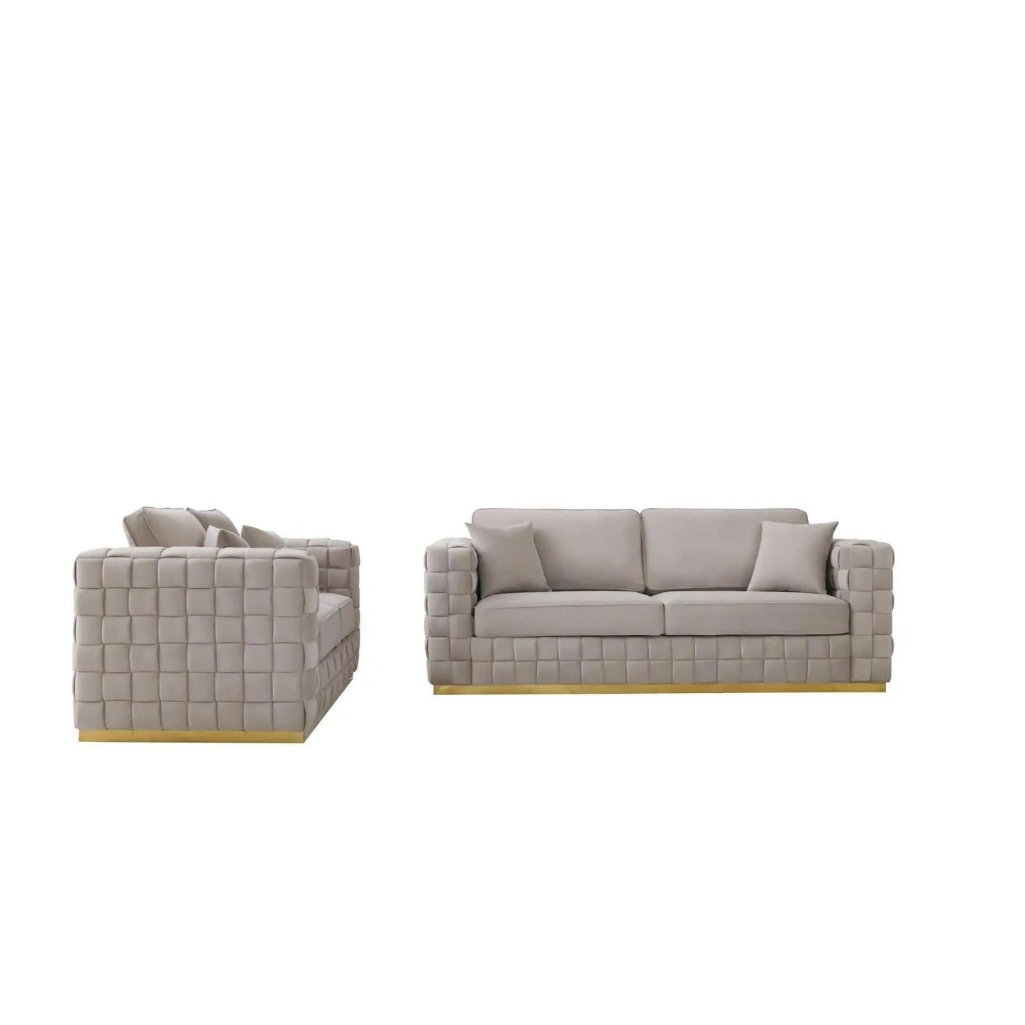 Liam Sofa Set with Brushed Gold Finish – Taupe