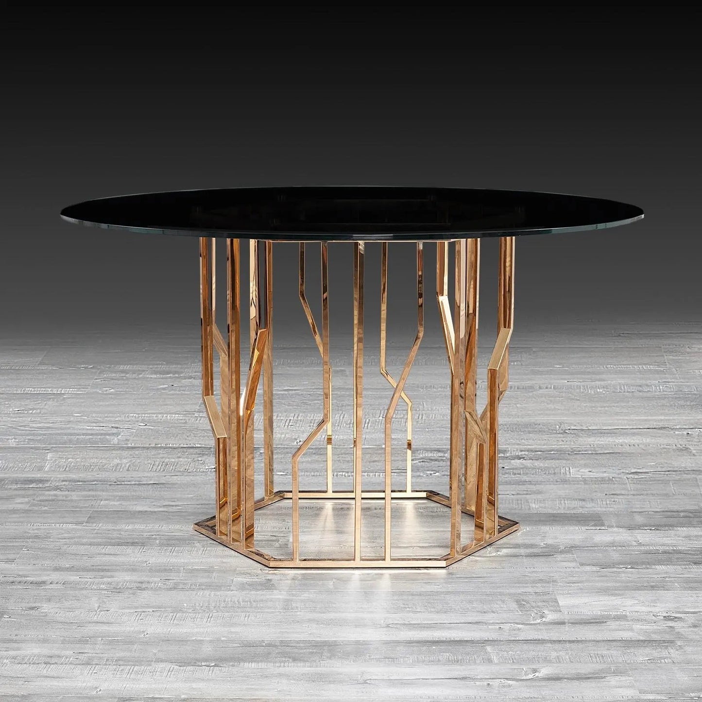 Lorensia Round Dining Table – Rose Gold Finish