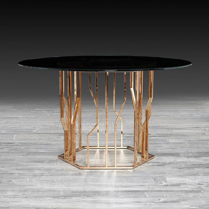 Lorensia Round Dining Table – Rose Gold Finish