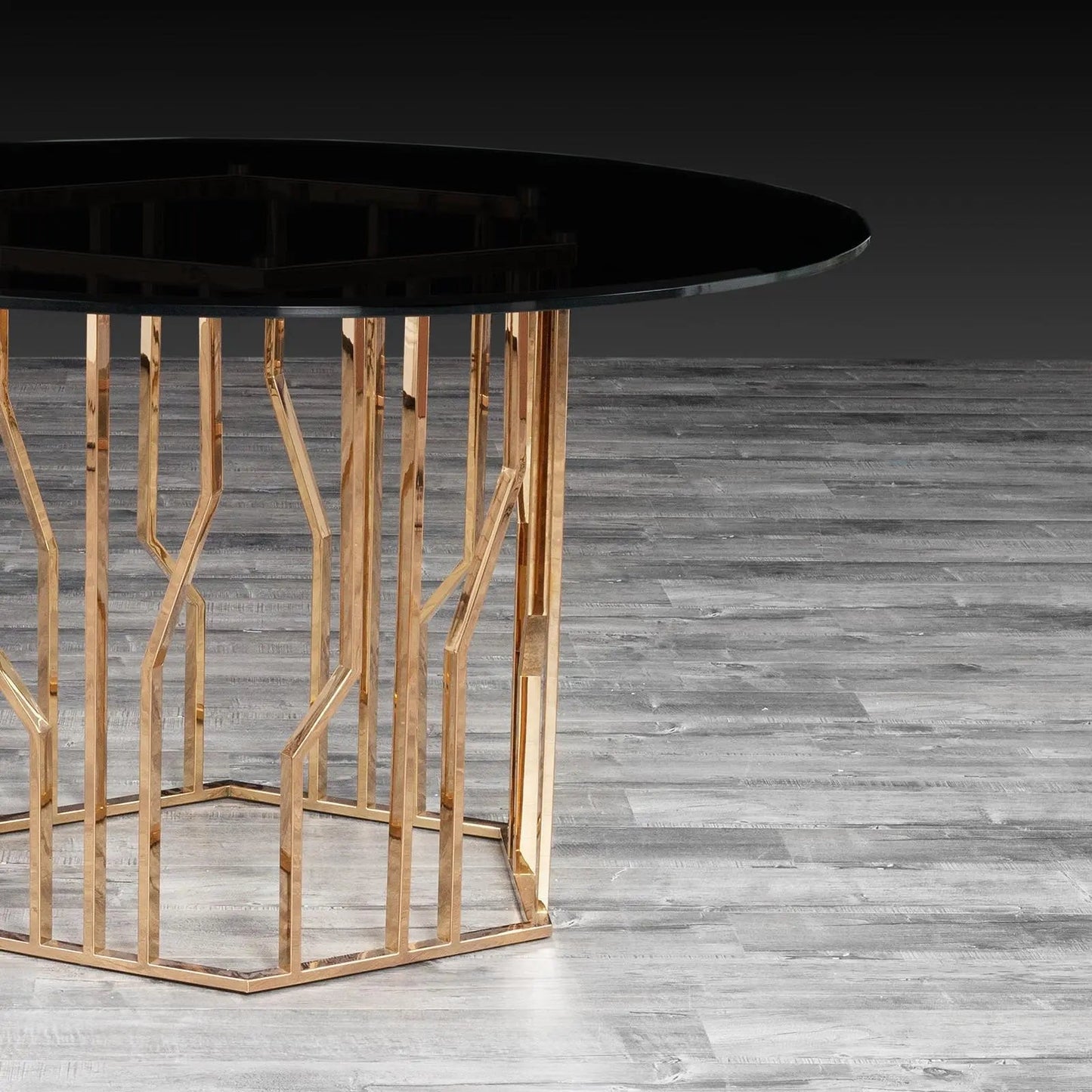 Lorensia Round Dining Table – Rose Gold Finish