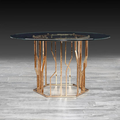Lorensia Round Dining Table – Rose Gold Finish