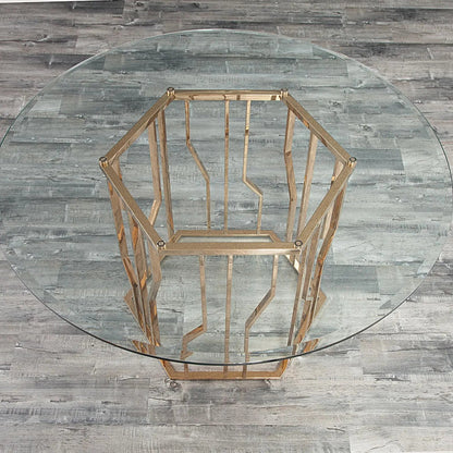 Lorensia Round Dining Table – Rose Gold Finish