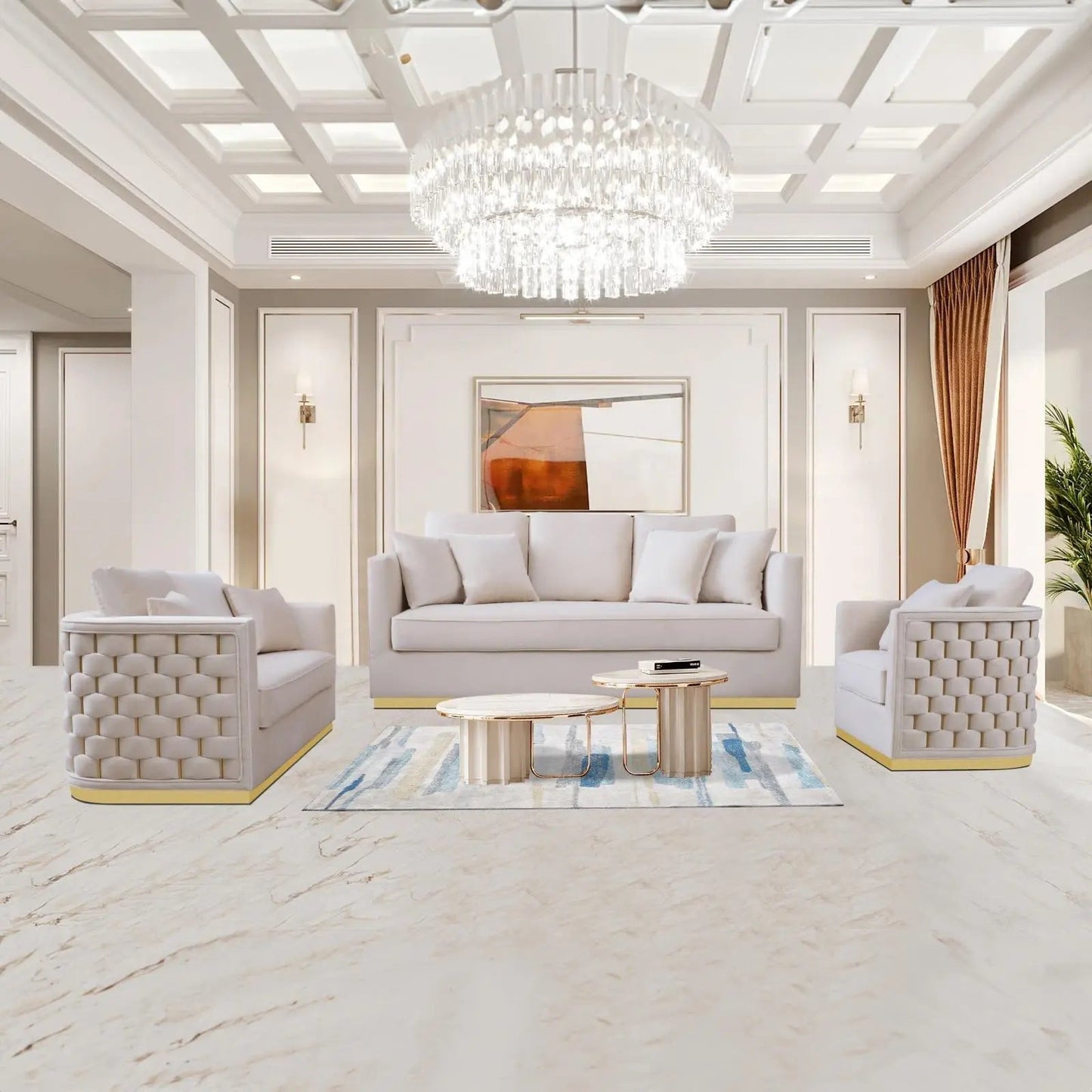 Lucia Shiny Gold Sofa Set – Beige