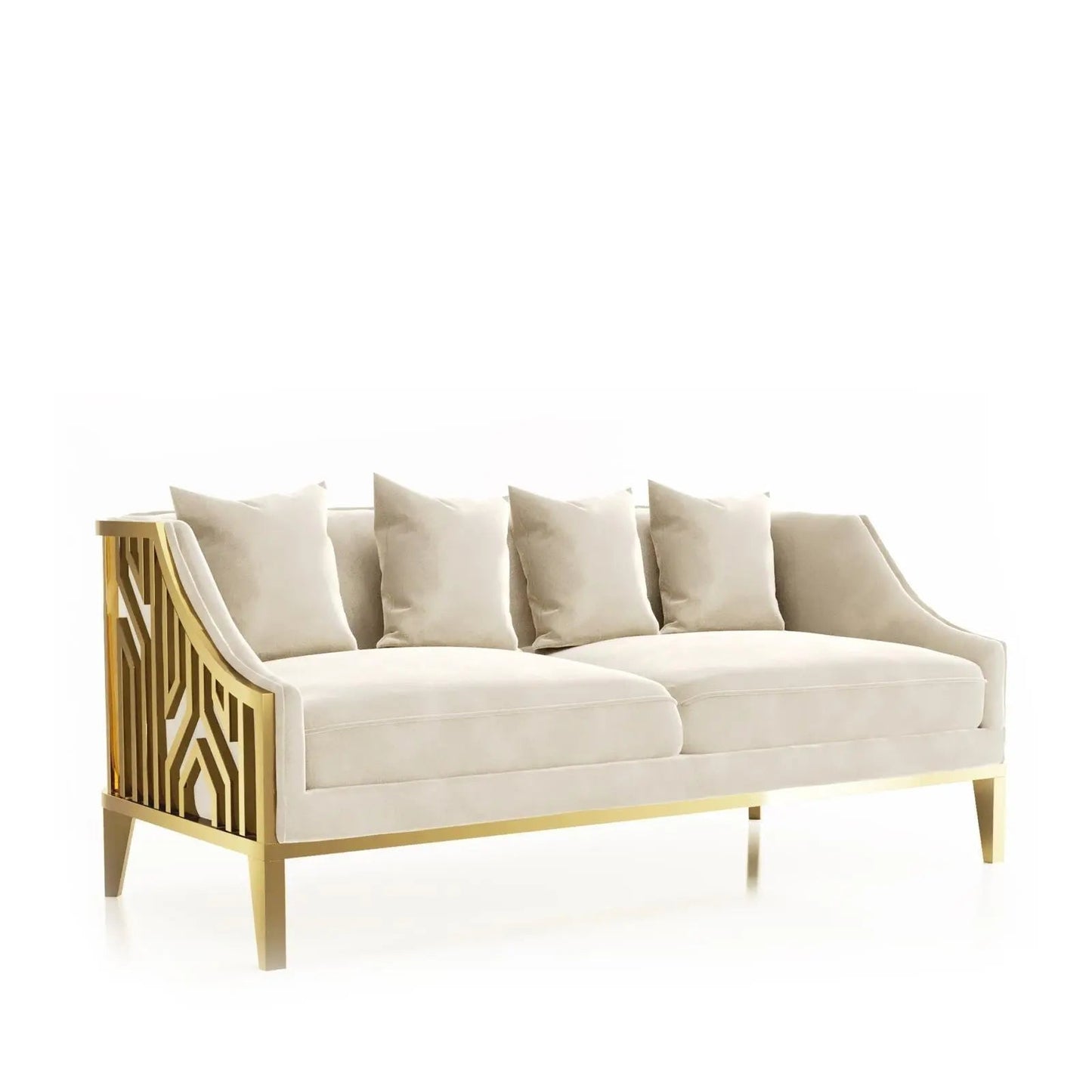 Marilyn Titanium Gold Polished Stainless Steel Base Beige Sofa Set