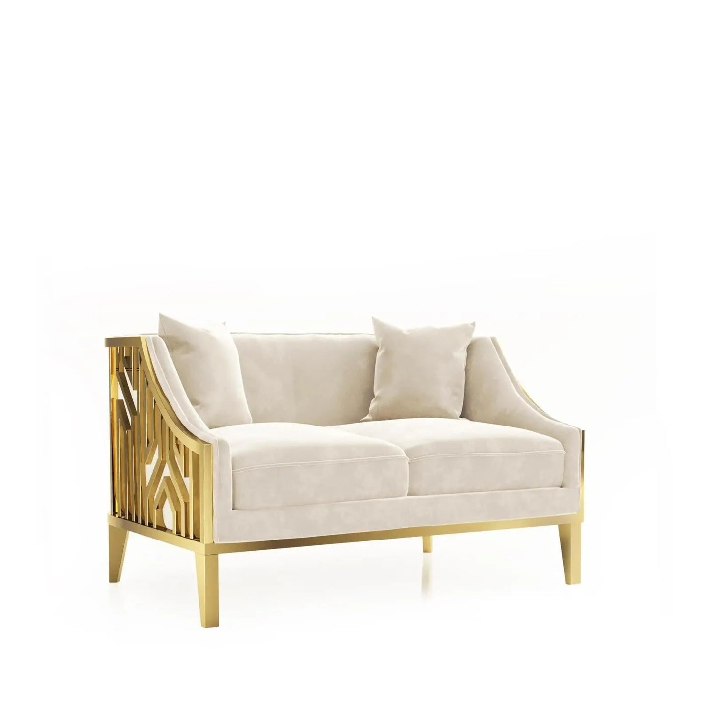 Marilyn Titanium Gold Polished Stainless Steel Base Beige Stylish Sofa Set