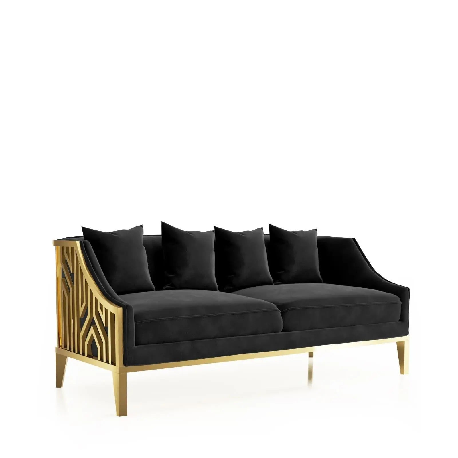 Marilyn Titanium Gold Polished Stainless Steel Base Black Sofa Set