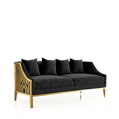 Marilyn Titanium Gold Polished Stainless Steel Base Black Sofa Set