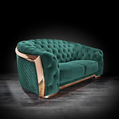 Massimo Rose Gold Premium Sofa Set in Dark Green