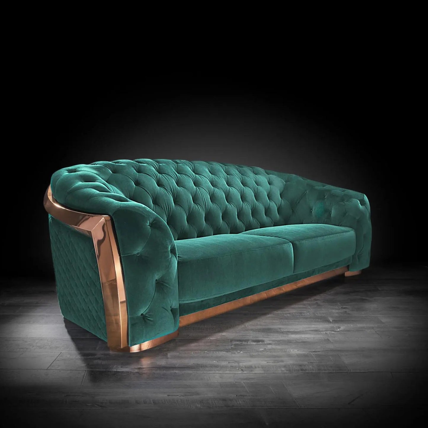 Massimo Rose Gold Premium Sofa Set in Dark Green