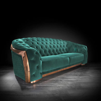 Massimo Rose Gold Premium Sofa Set in Dark Green