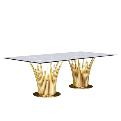 Mauris Rect Titanium Gold Polished Stainless Steel Base Dining Table RG