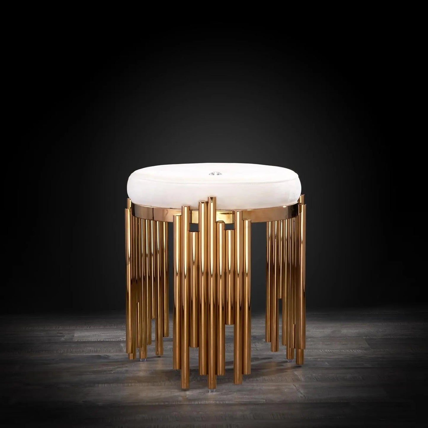 Mauris Accent Stool in Rose Gold & Beige