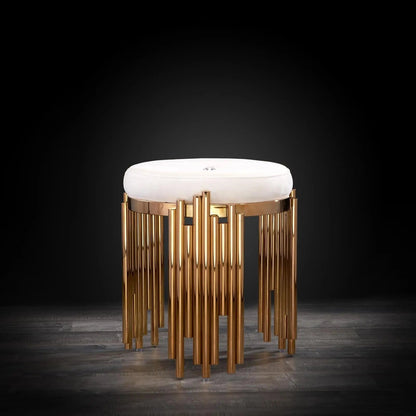 Mauris Accent Stool in Rose Gold & Beige