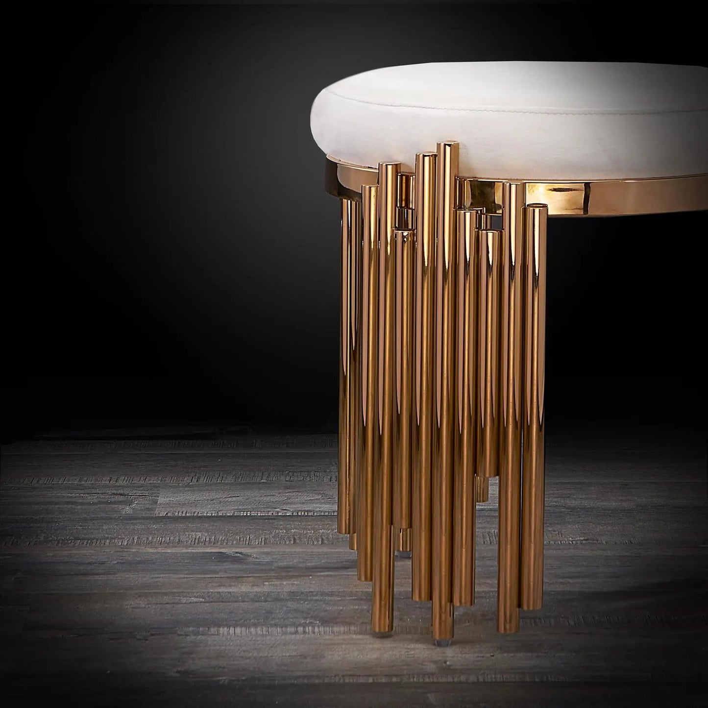 Mauris Accent Stool in Rose Gold & Beige