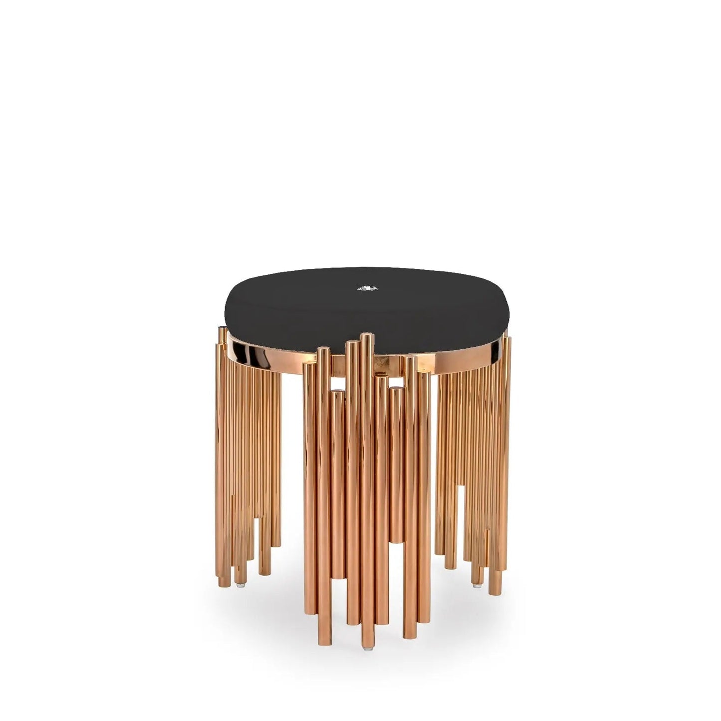 Mauris Rose Gold Accent Stool | Black Upholstery
