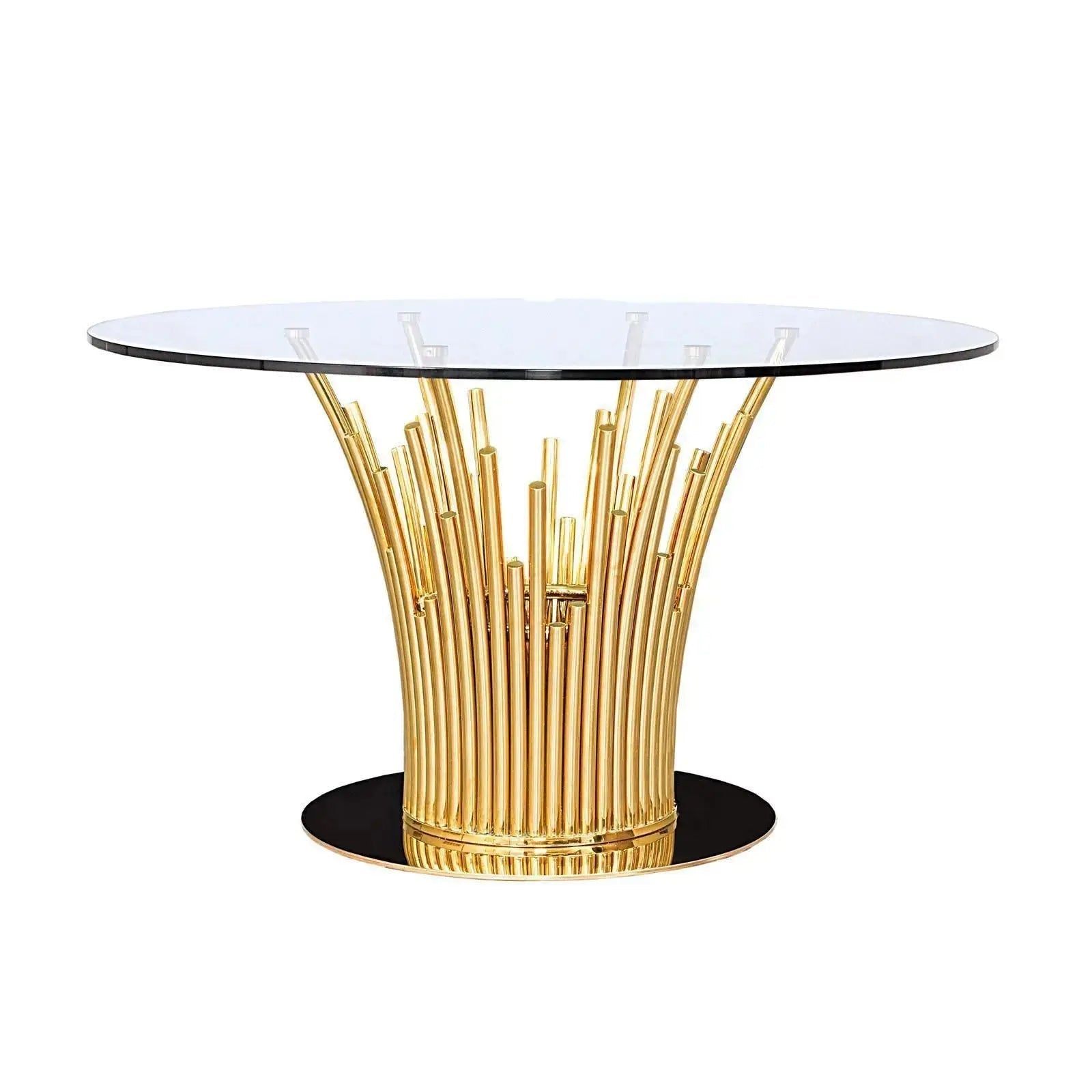 Mauris Round Titanium Gold Polished Stainless Steel Base Dining Table