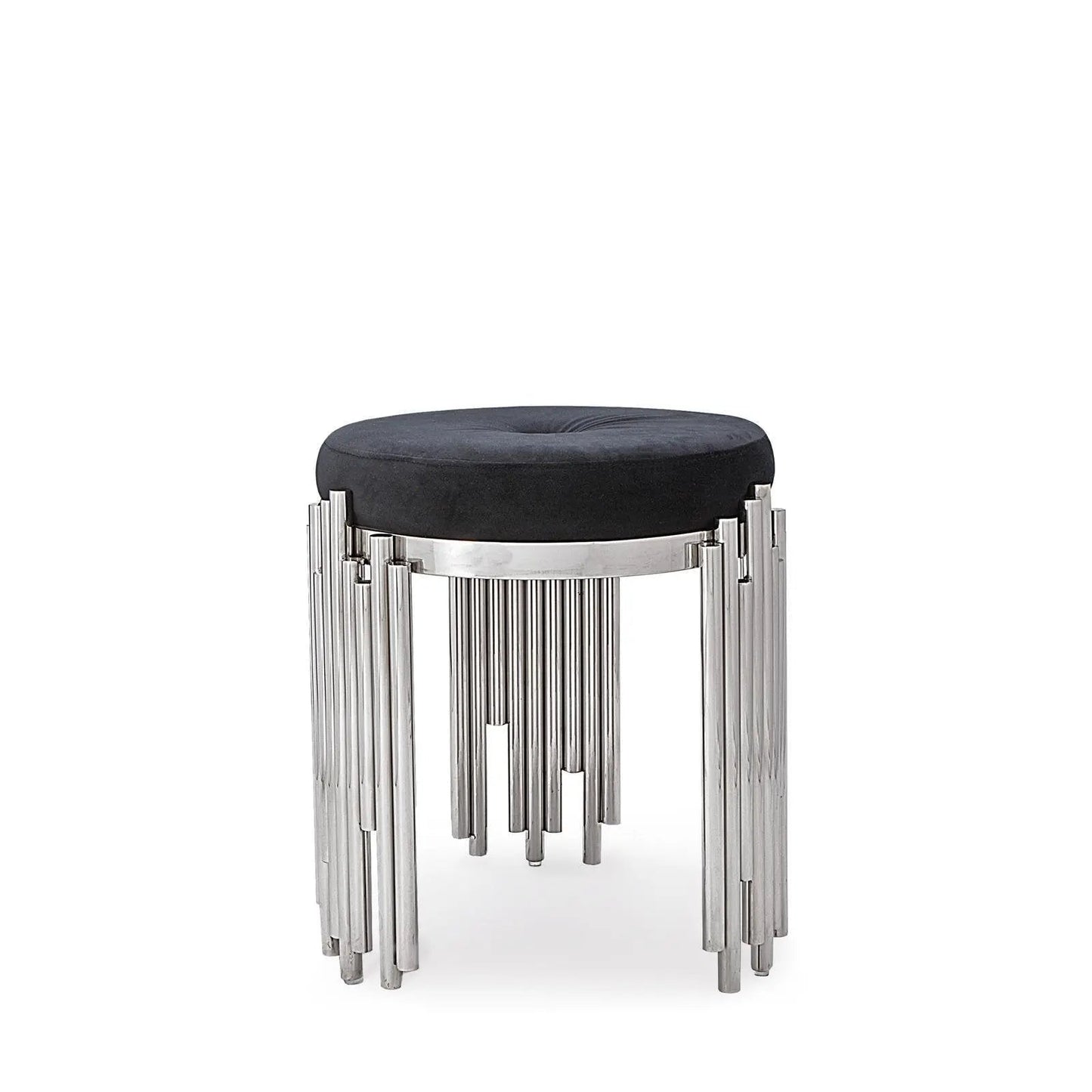 Mauris Silver Stool with Black Cushion