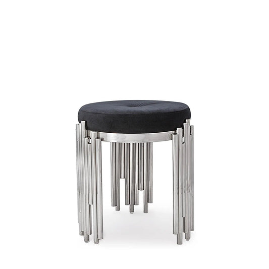 Mauris Silver Stool with Black Cushion
