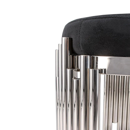 Mauris Silver Stool with Black Cushion