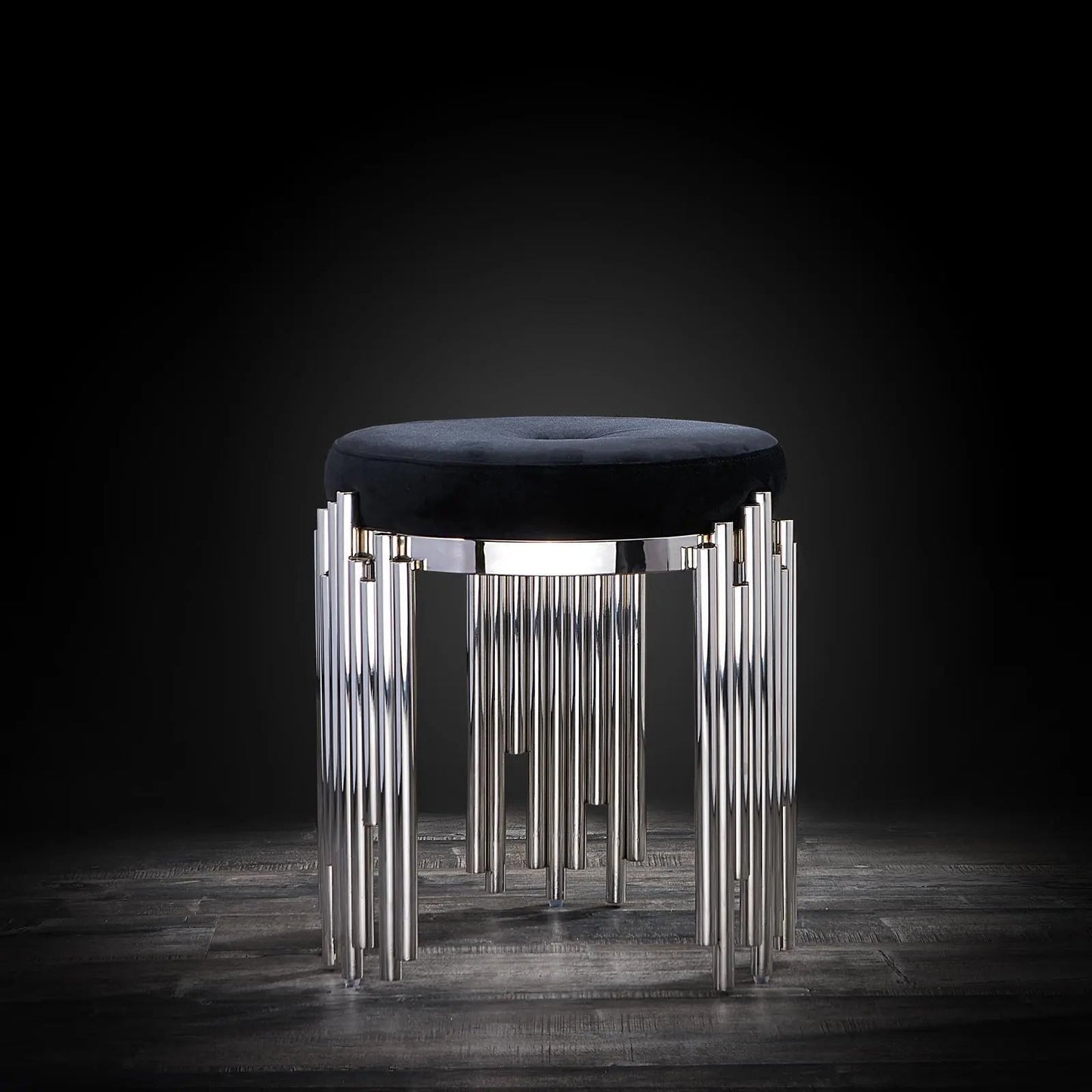 Mauris Silver Stool with Black Cushion