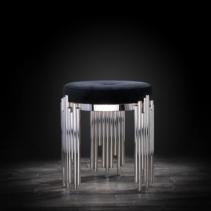 Mauris Silver Stool with Black Cushion