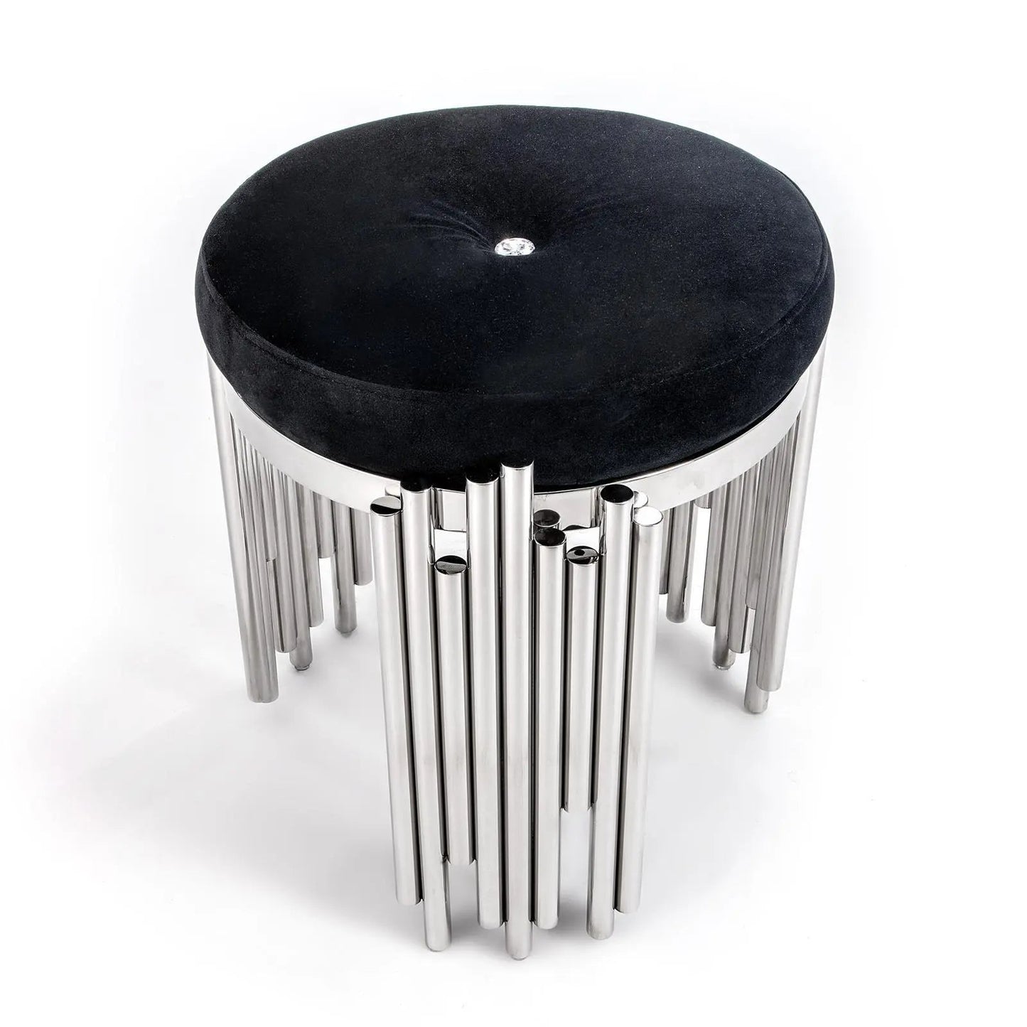 Mauris Silver Stool with Black Cushion
