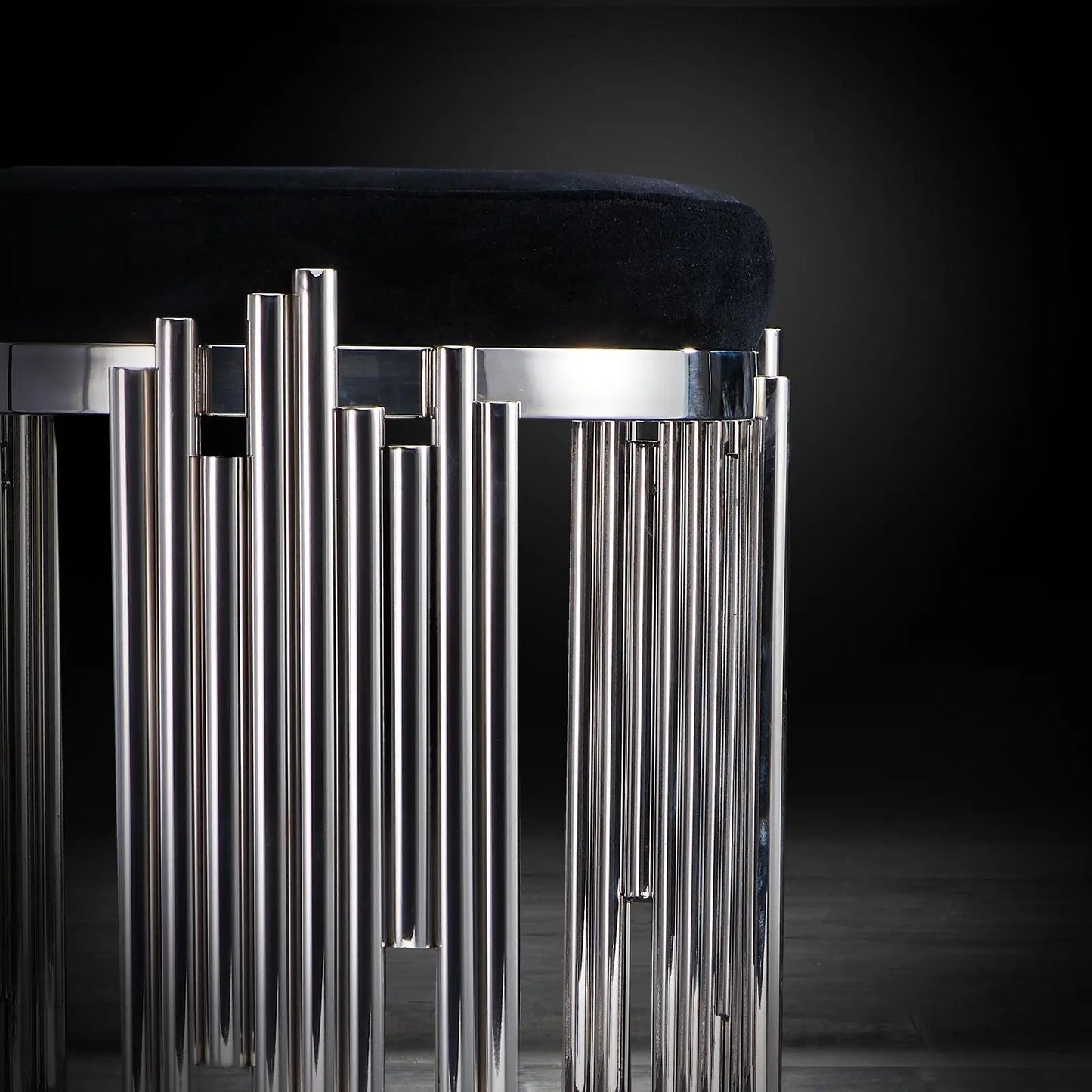 Mauris Silver Stool with Black Cushion
