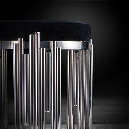 Mauris Silver Stool with Black Cushion