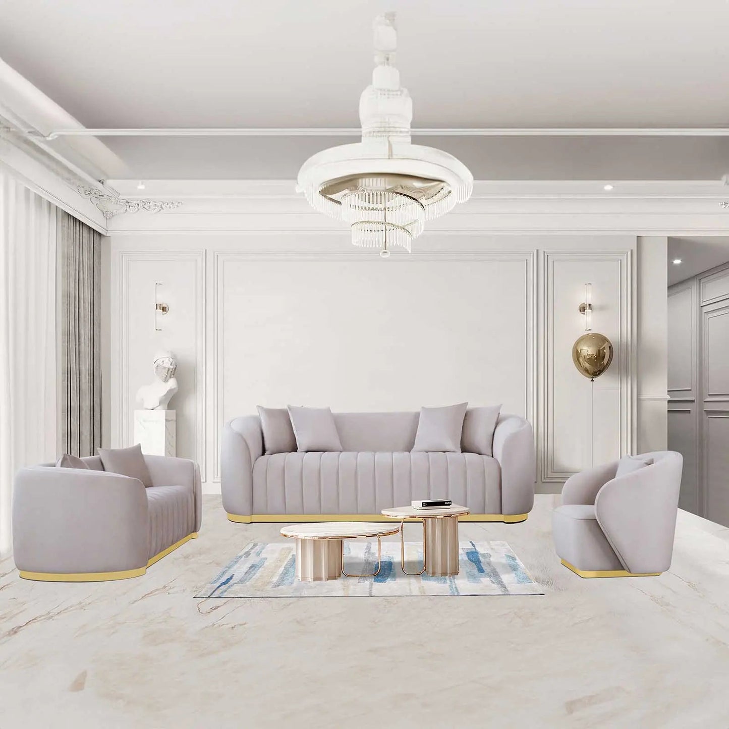 Mauro Brushed Gold Sofa Set – Taupe