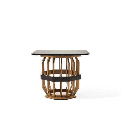 Milano Square Glass Top End Table | Brushed Gold Look