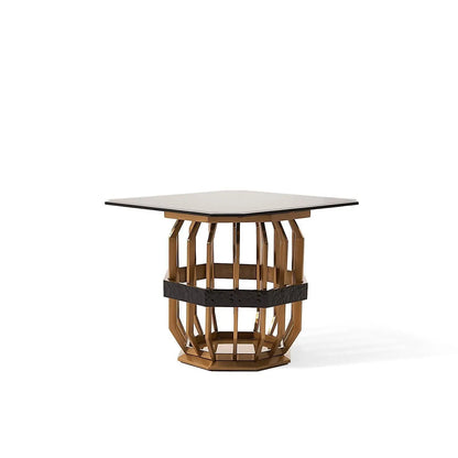 Milano Square Glass Top End Table | Brushed Gold Look