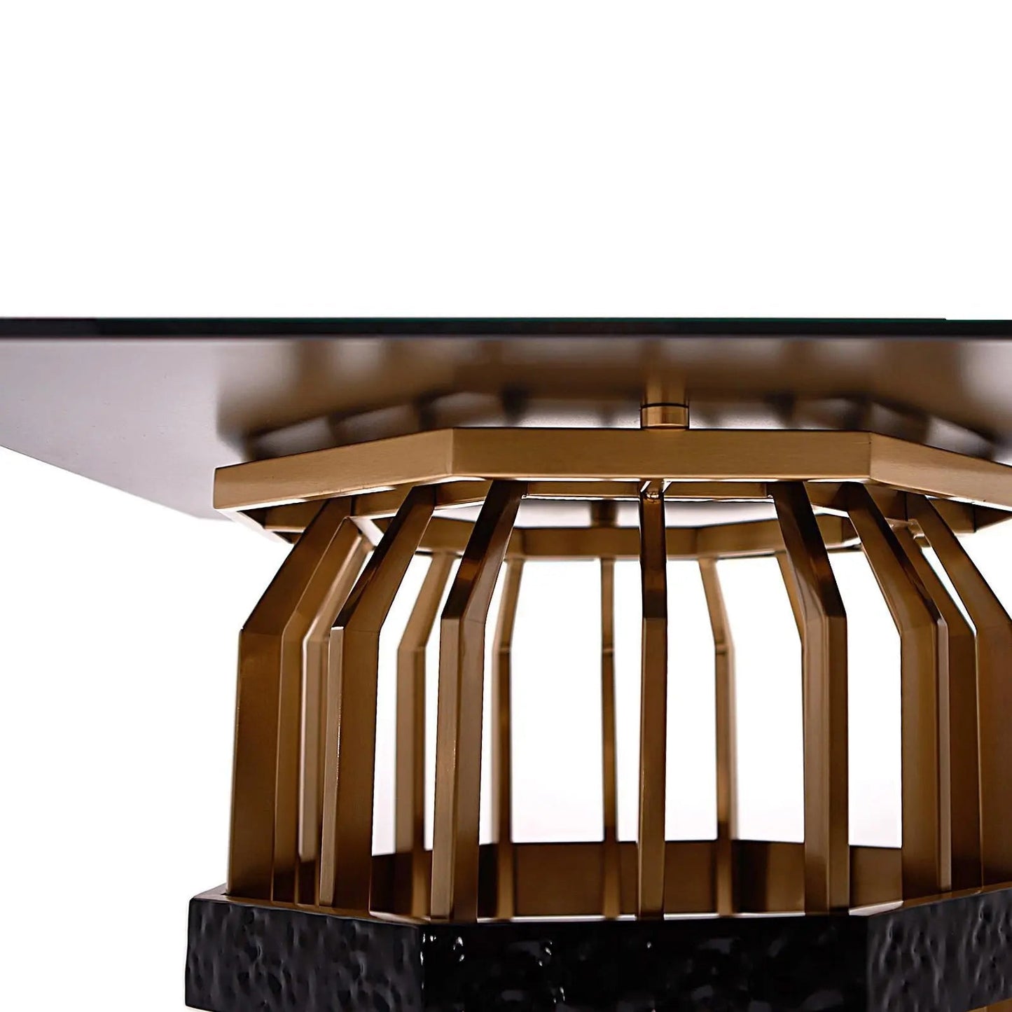 Milano Square Glass Top End Table | Brushed Gold Look