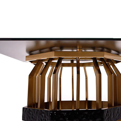 Milano Square Glass Top End Table | Brushed Gold Look