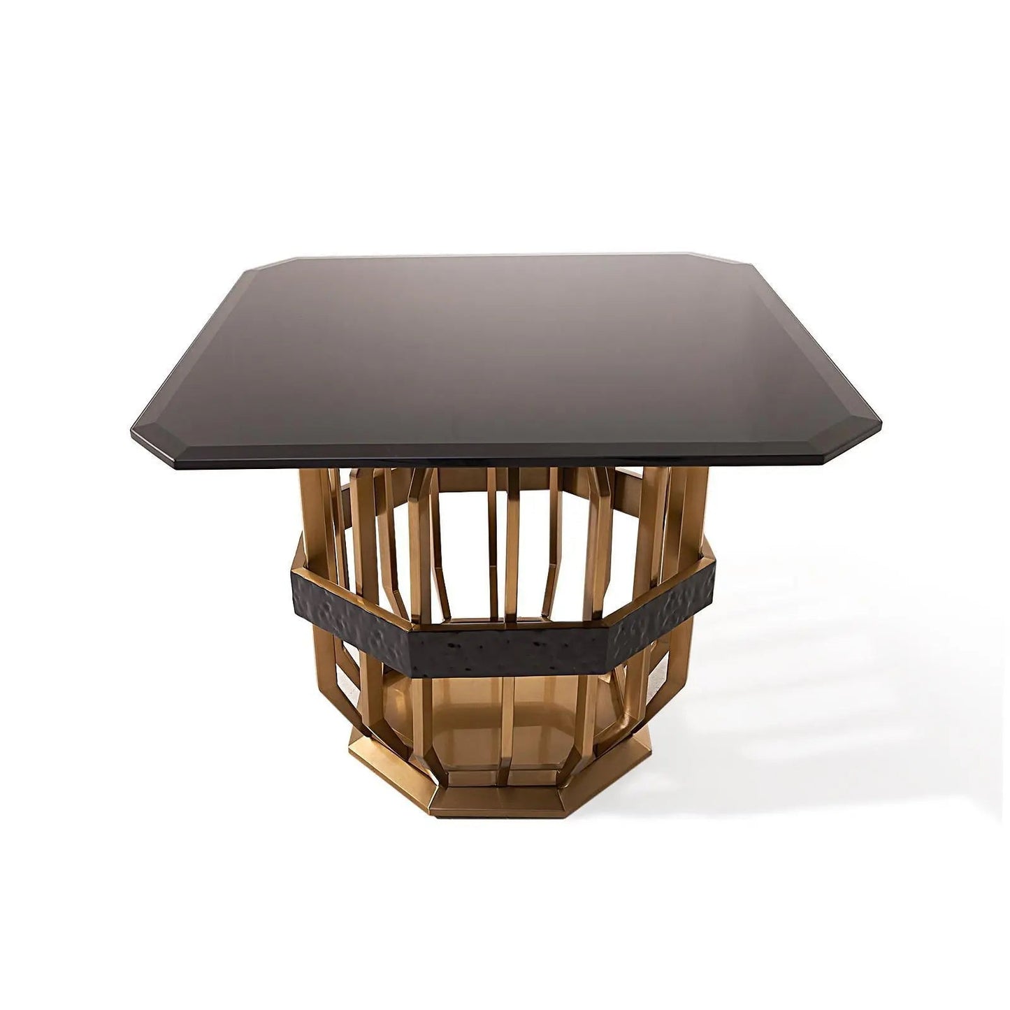 Milano Square Glass Top End Table | Brushed Gold Look