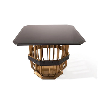 Milano Square Glass Top End Table | Brushed Gold Look